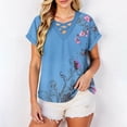 thumbnail image 3 of DailkTrvid Women Casual Blouses Floral Print V Neck Short Sleeve Shirts Loose Fit Tunic Tops Summer Office Fashion Outfits, 3 of 6