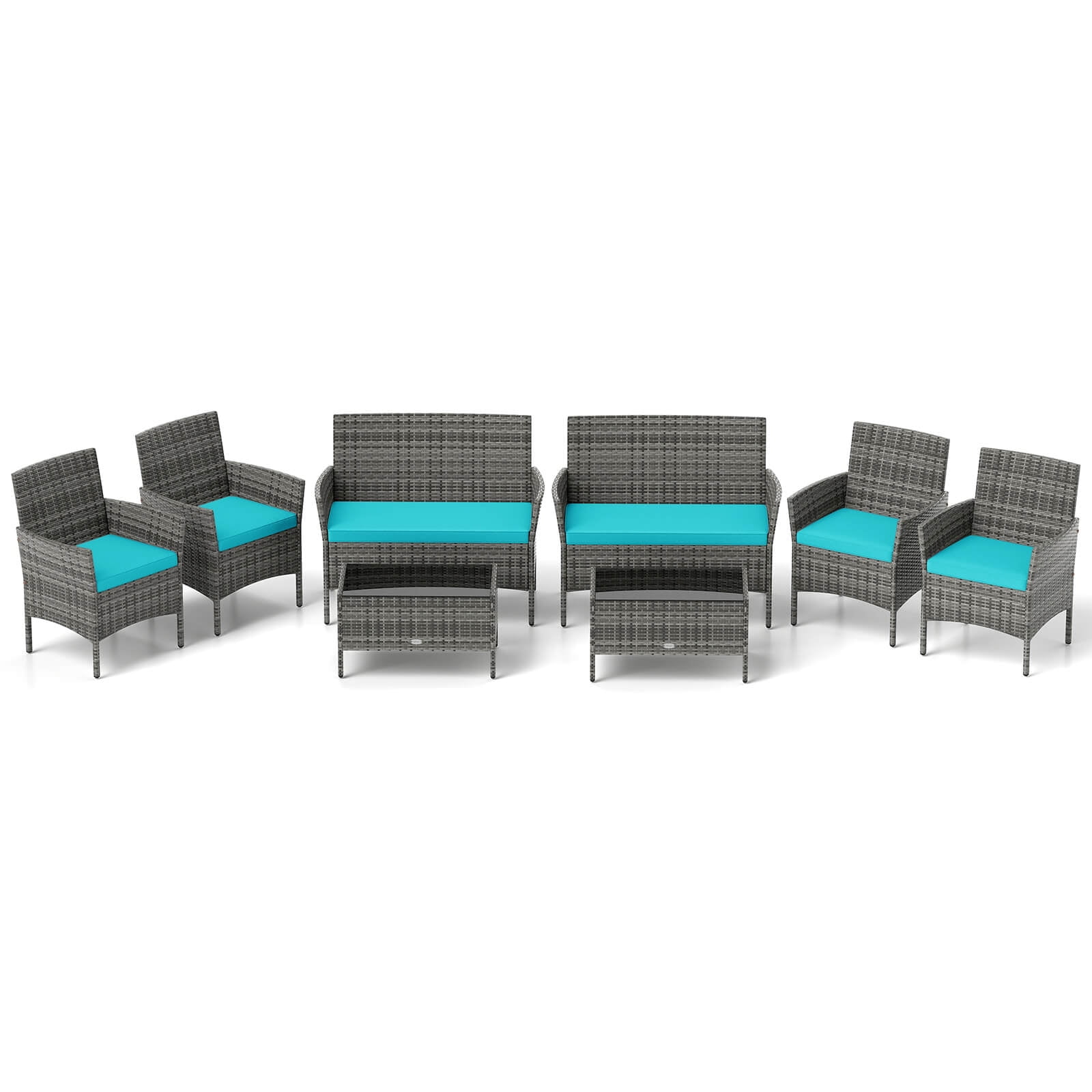 Costway 8 PCS Patio Furniture Set with Washable Cushions and Tempered Glass Coffee Table