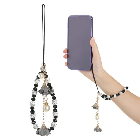 Raindrops 1pc Non-slip Phone Lanyards Crystal Beads Flower Hand Wrist Strap Short String