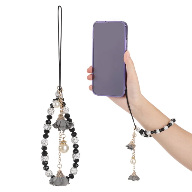 CIMAXIC 1pc Non-slip Phone Lanyards Crystal Beads Flower Hand Wrist Strap Short String,7.87"X0.39"X0.39"