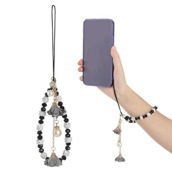 CIMAXIC 1pc Non-slip Phone Lanyards Crystal Beads Flower Hand Wrist Strap Short String,7.87"X0.39"X0.39"