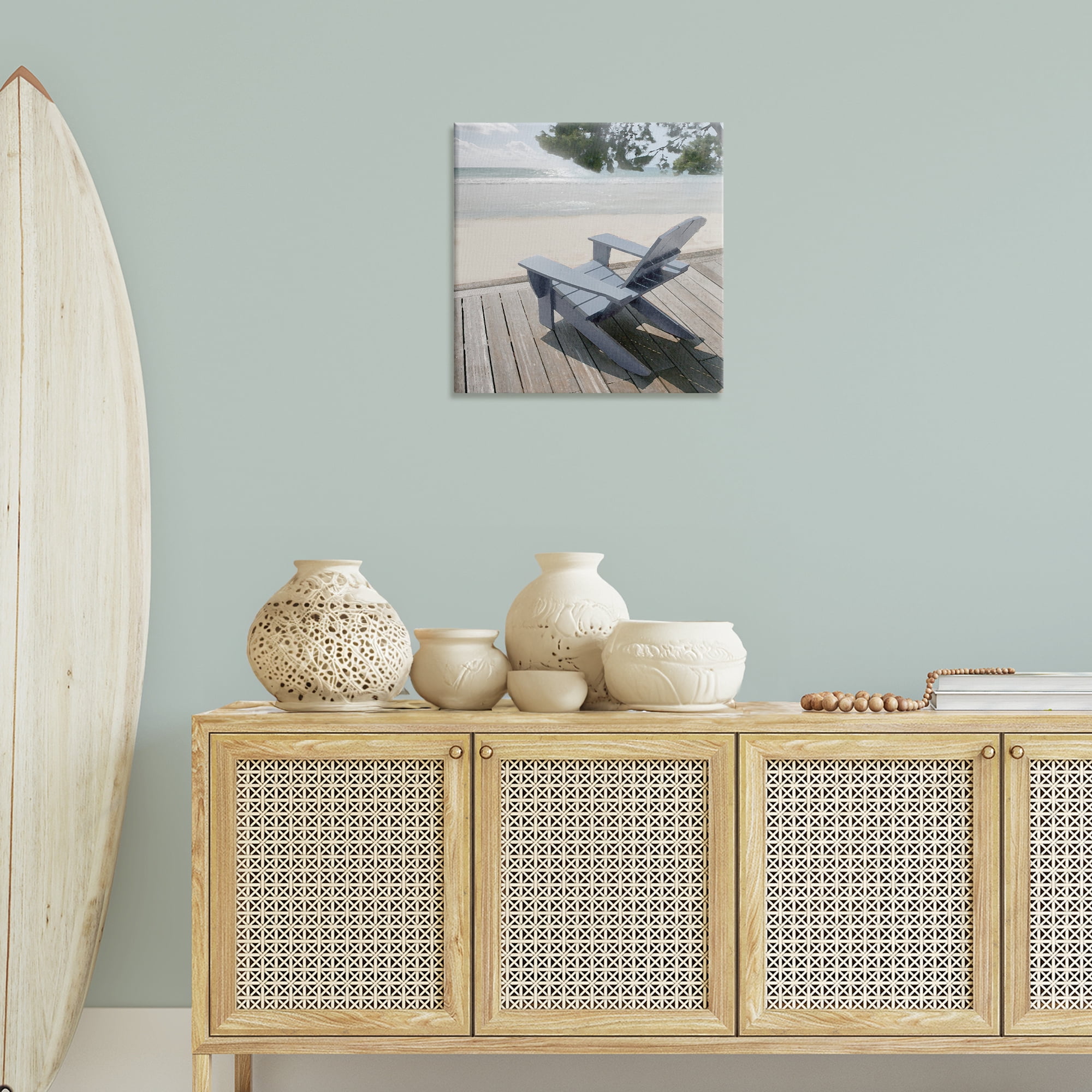 Stupell Industries Greek Chair Beach Landscape Landscape Painting Gallery Wrapped Canvas Art Print Wall Art, 24 x 24