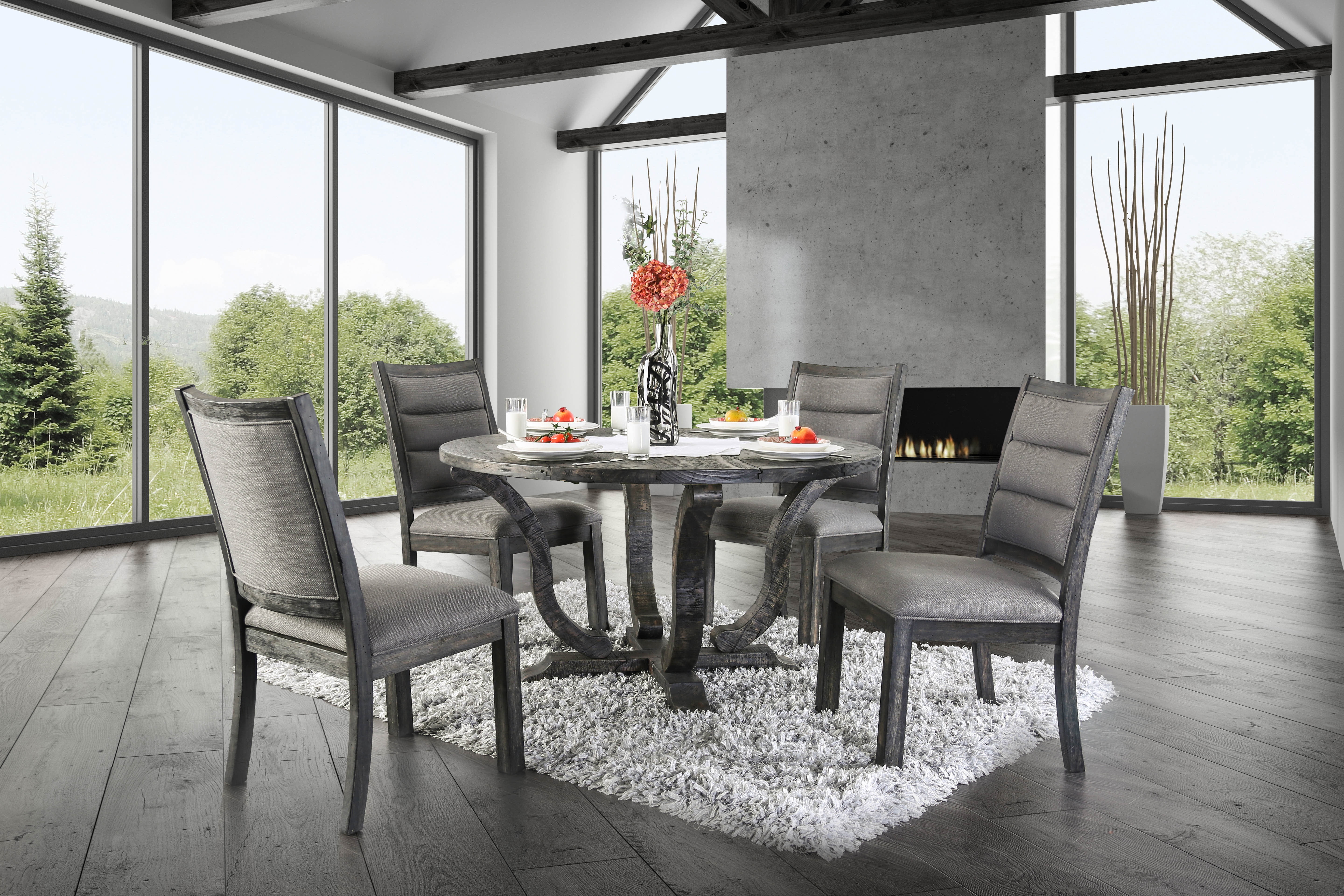 Furniture Of America Wenslow 5 Piece Rustic Antique Gray Round Dining Table Set