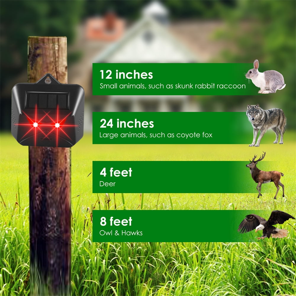 JINYI 4 Pack Solar Animal Repeller Outdoor with Red LED Lights Humane Repulsion Owl, Bird etc