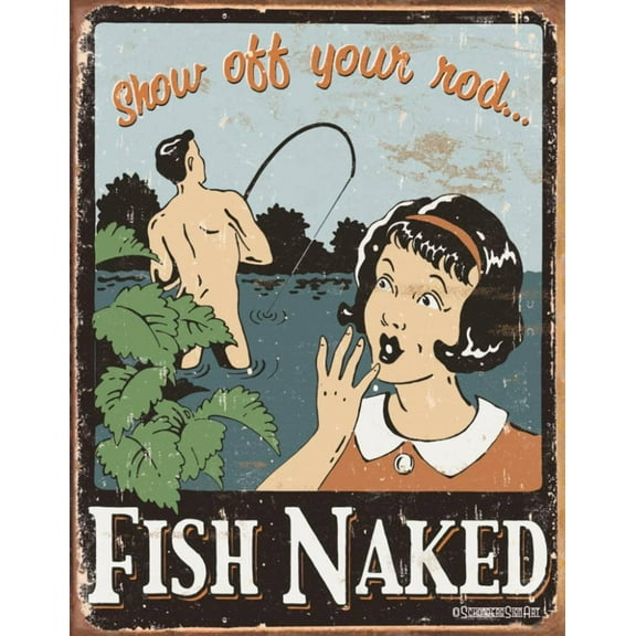 Schonberg - Fish Naked Tin Sign - 12x16