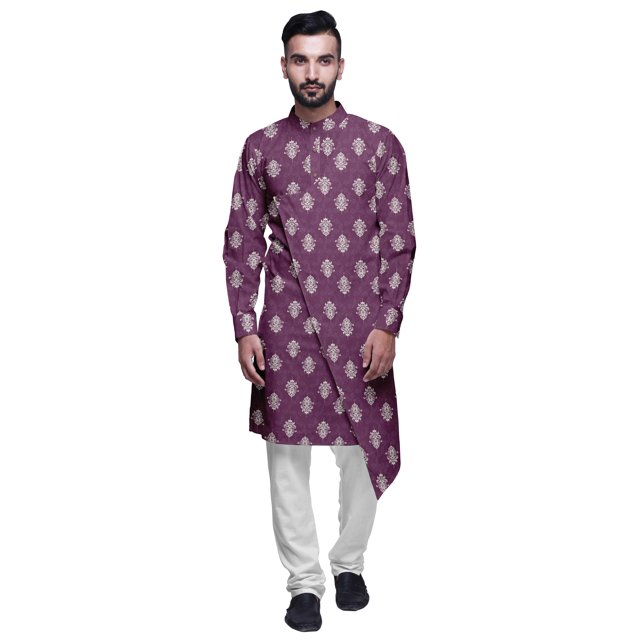 Atasi Kurta Pyjama de Fête pour Hommes, Col Mandarin, Ensemble Ethnique Imprimé Kurta
