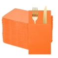 thumbnail image 1 of 100 Pcs Servilletas Desechables con Sensación de Lino y Bolsillos para Cubiertos Incorporados, Servilletas de Papel para Cuchillo y Tenedor Naranja, 1 of 6