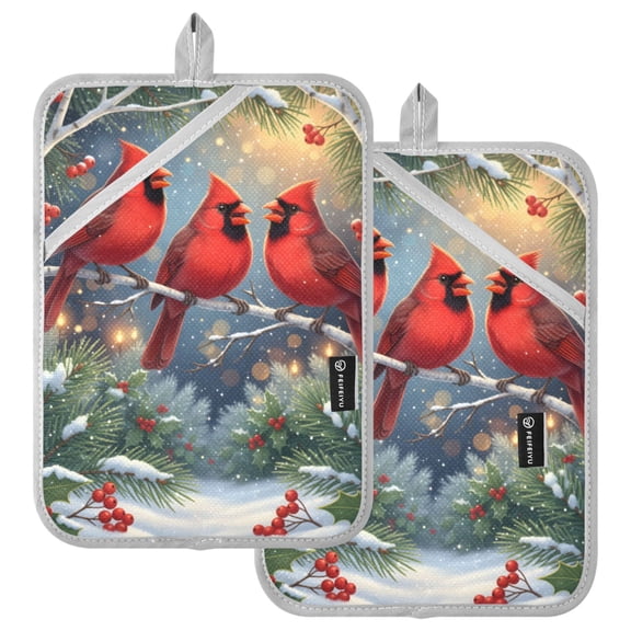 Ryvnso Cardinal in Winter Pattern Oven Mitts Heat Resistant Pot Holders Set of 2 Hot Pads