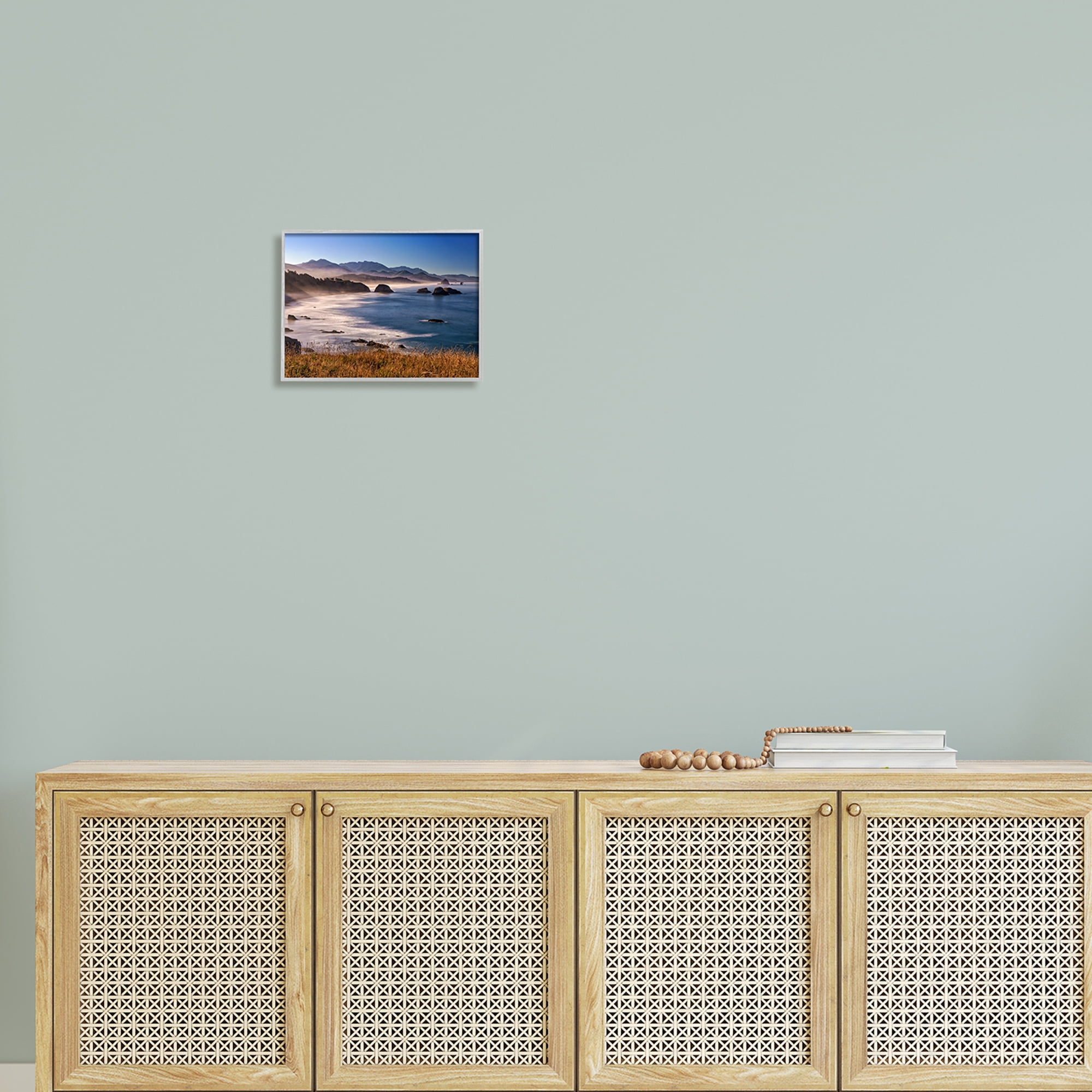 Stupell Rocky Shore Coastal Mountain Peaks Landscape Photography Gray Framed Art Print Wall Art