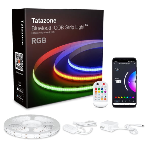 Tatazone 32.8ft Bluetooth RGB COB Led Strip Lights with Remote, Dimmable Smart App Led COB Light Strip, Color Changing Music Sync