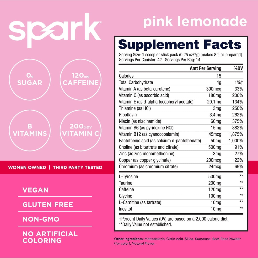 AdvoCare Spark Energy Drink Mix – Vitamin & Amino Acid Powder Supplement, Pink Lemonade Flavor, 14 Stick Packs