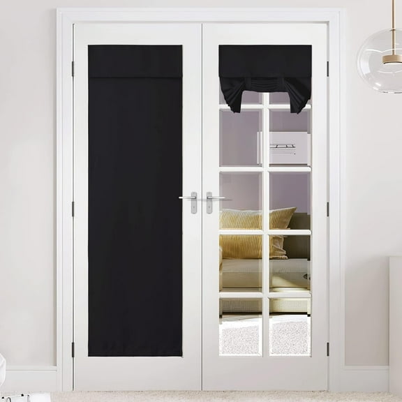 NICETOWN Blackout Door Curtain for Door Window, French Door Blinds for Privacy, Thermal Insulated Tricia Door Curtains for Patio, Front Glass Magnetic Door Sidelight Curtain, Black, 26"x80", 1 Panel