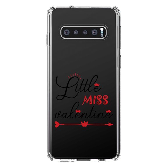 DistinctInk Clear Shockproof Hybrid Case for Samsung Galaxy S10  PLUS (6.4" Screen) - TPU Bumper Acrylic Back Tempered Glass Screen Protector - Little Miss Valentine