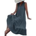 thumbnail image 3 of Arvbitana Women's Summer Casual Midi Dress V-neck Sleeveless Loose Sundress Solid Color Button Flowy Beach Dress for Vacation S M L XL, 3 of 4