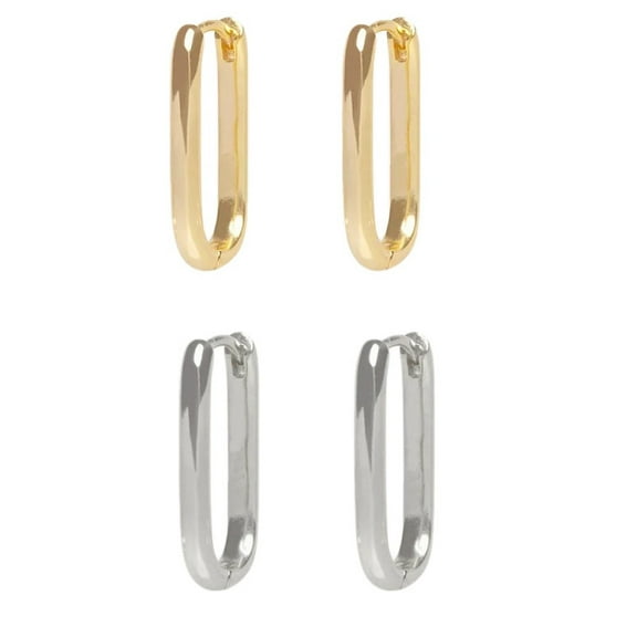 14K Gold Plated Small Rectangle Hoop Earrings for Women, Hypoallergenic, Trendy, Minimalist Design for Daily Wear, Lightweight & Comfortable, Jewelry Gift(2Pairs)