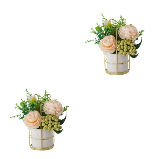 relayinert Simulation Flower Set Low Maintenance Easy To Clean Fake Peony Silk Hydrangea Flower Silk Artificial Flowers With Vase Pinellia Champagne 2Set