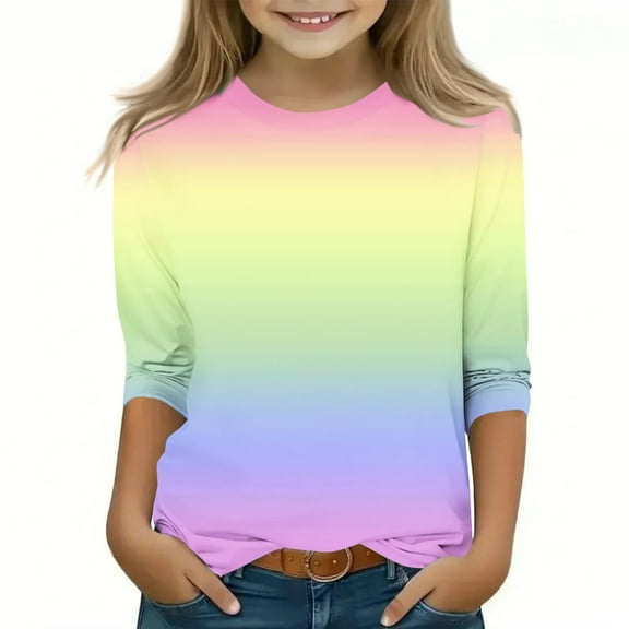 GaThRRgYP Summer Tops for Women,Summer Tops for Women Plus Size,Children's Solid Color 3/4 Sleeve Round Neck Tops/shirt Yellow#2 110