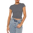 thumbnail image 5 of Sexy Short Sleeve Top for Women Solid Slim Fitted Shirt Tee Basic Crew Neck Crop Top Blouse, 5 of 9