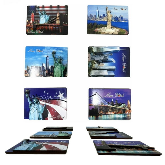 6 Pack of New York City 3D Effect Souvenir Fridge Magnets Set, NYC Bridge, Statue of Liberty, U.S.A Flag, etc. Home Decoration Accessories (3.5" x 2.5")