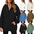 thumbnail image 3 of Womens Hoodies Quarter Zip Pullover Oversized Sweatshirts Half Zip Pullover With Pockets Fall Clothes, 3 of 7