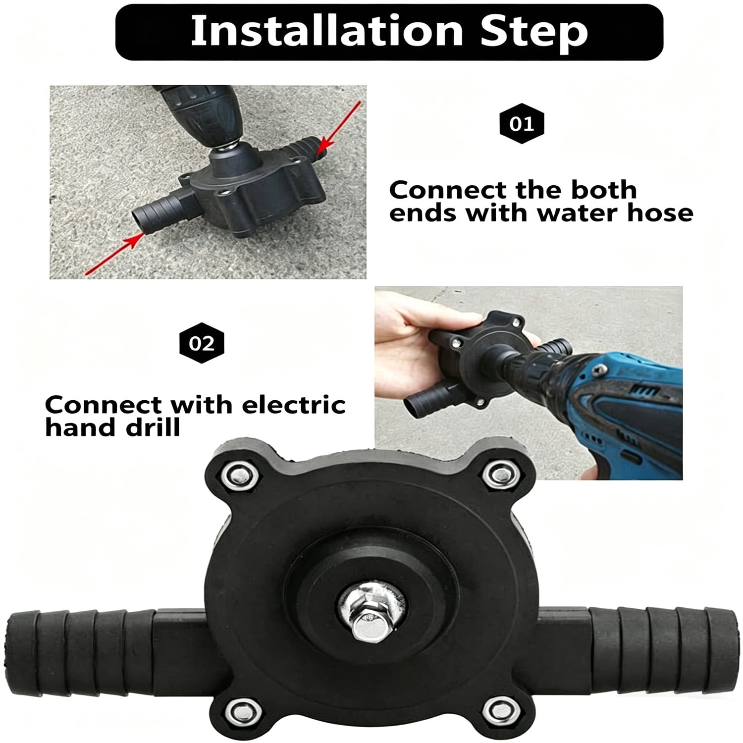 1 Pack Self-Priming Water Transfer Pump Powered by Hand Electric Drill, Portable Household Drill Pump for Water Transfer & Well Pumping