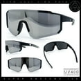 thumbnail image 2 of Boys Color Mirror 90s Shield Rimless Wrap Sport Plastic Sunglasses Black White - Silver Mirror, 2 of 8