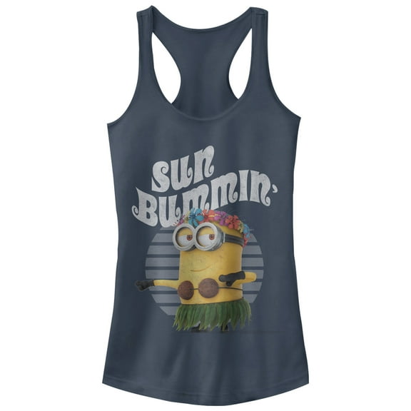 Junior's Despicable Me Minion Sun Bummin' Hula  Racerback Tank Top Indigo Medium