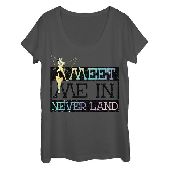 Women's Peter Pan Tinker Bell Meet Me  Scoop Neck Charcoal Medium