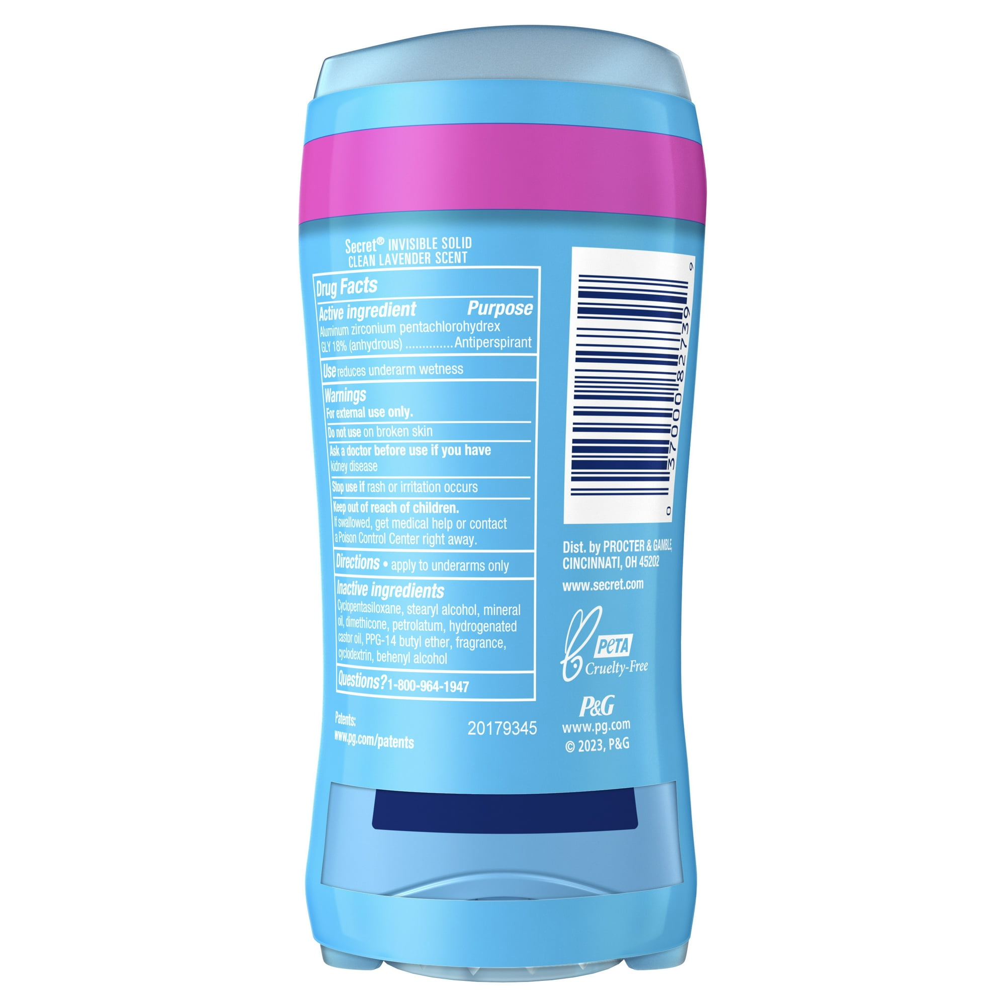 Secret Invisible Solid Antiperspirant and Deodorant, Clean Lavender Scent, (4 Pack of Twin Pack, 2.6 oz)