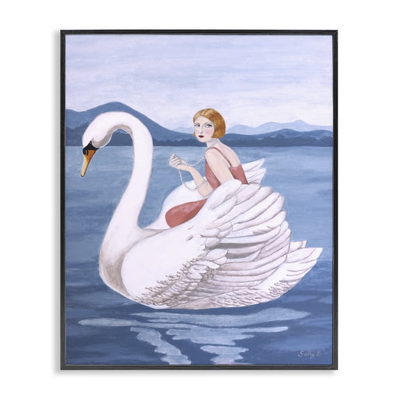 Stupell Industries Eclectic Woman And Swan Lake Black Framed Giclee Art, 11 x 14, by Sally B