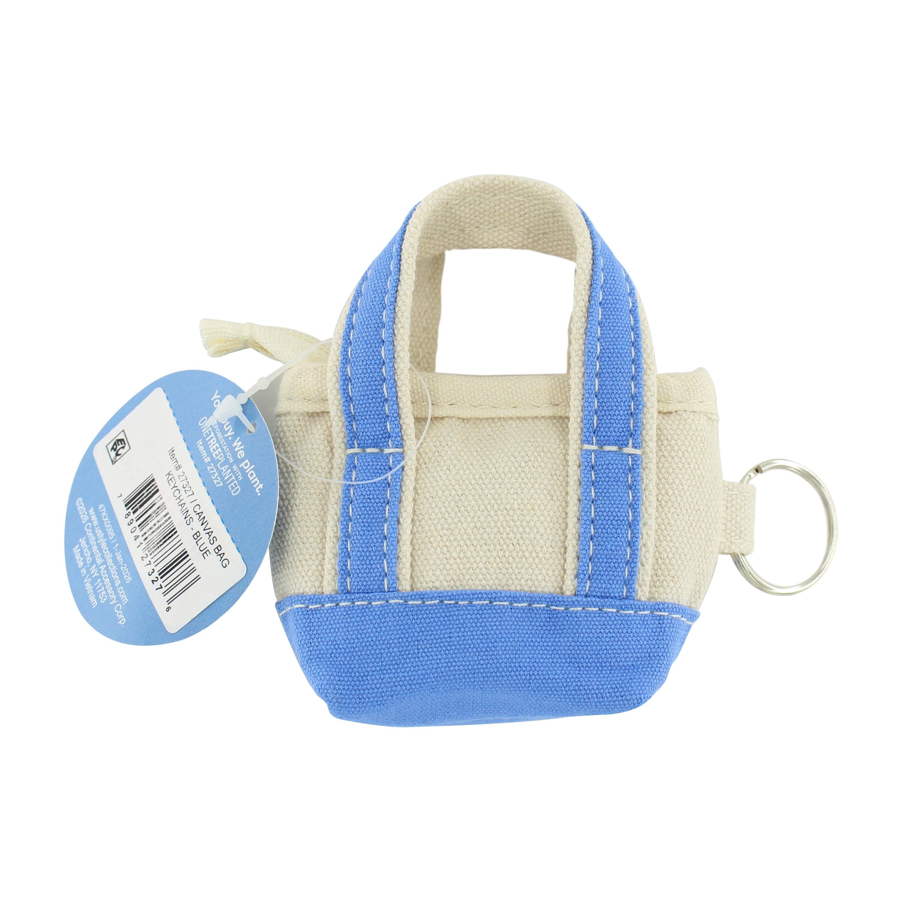 U Style Mini Canvas Tote Keychain, Light Blue