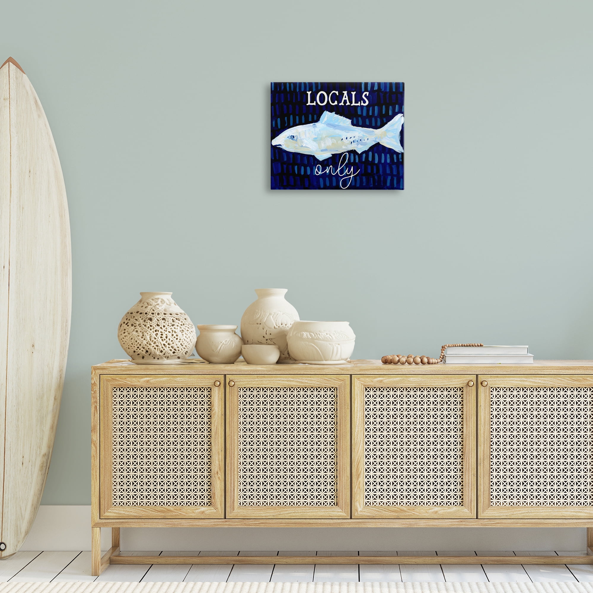 Stupell Industries Locals Only with Fish Animals & Insects Painting Gallery Wrapped Canvas Art Print Wall Art, 20 x 16