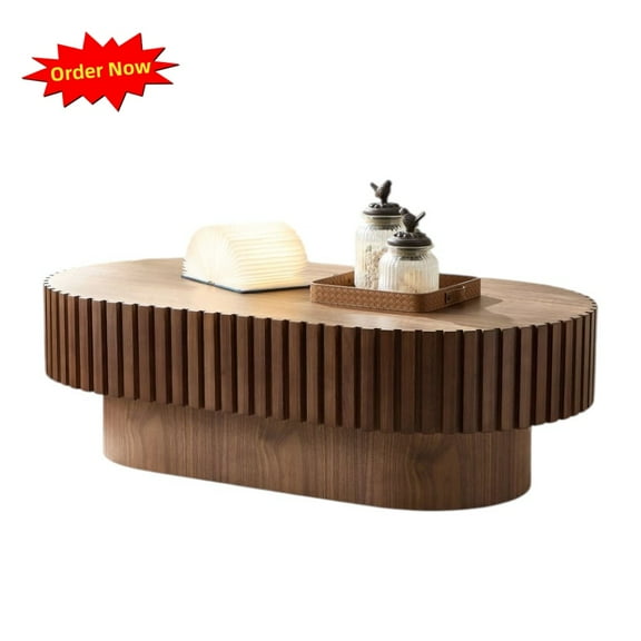 Tcbosik Farmhouse Coffee Table, 43.7 inch Cocktail Table, Oval Center Table for Living Room, Walnut