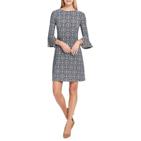 Daisy Chain-Print Bell-Sleeve A-Line Dress (Best Spandex To Wear Under Dresses)