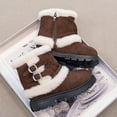 thumbnail image 4 of Owordtank Girls Winter Snow Boots Fur Lined Mid Calf Boots Lug Sole Suede Warm Boot Outdoor Shoes for Kids, 4 of 8