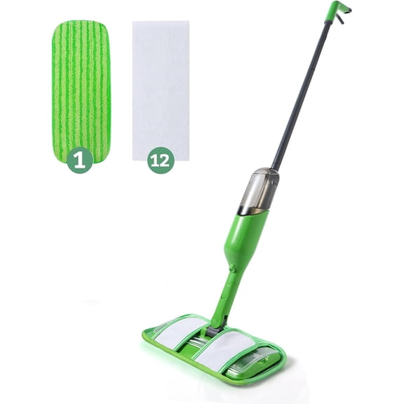 Spray Mop - Design for Small Spaces | 12 Disposable Cloths, 1 Reusable Pad, 13 oz Refillable Bottle | Wet Mops for Apartments and Dorms Floors, Lock Tight Design, No Lost Pads - Swivel Head