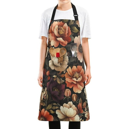 

WOBOGO Colorful Vintage Floral Patterns Long Apron Waterdrop Resistant with 2 Pockets Cooking Kitchen Chef Apron for Women Men