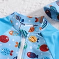 thumbnail image 4 of NIEWTR Baby Boy Swimsuit One Piece Long Sleeve Rash Guard Zipper Bathing Suit Swimwear with Sun Cap Beachwear(A01-Sky Blue,3-6 Months), 4 of 4