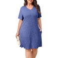 thumbnail image 2 of Fantaslook Plus Size Womens Dresses Short Sleeve Lightweight Ribbed Sundress V Neck Casuel Shirt Dresses, 2 of 8