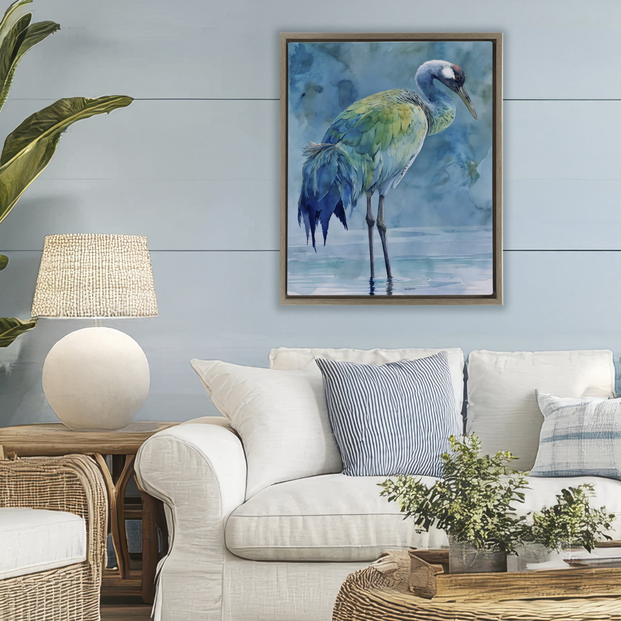 Stupell Industries Turquoise Feathered Coastal Bird Brown Framed Floater Canvas Wall Art, design by Franklyn Gregory