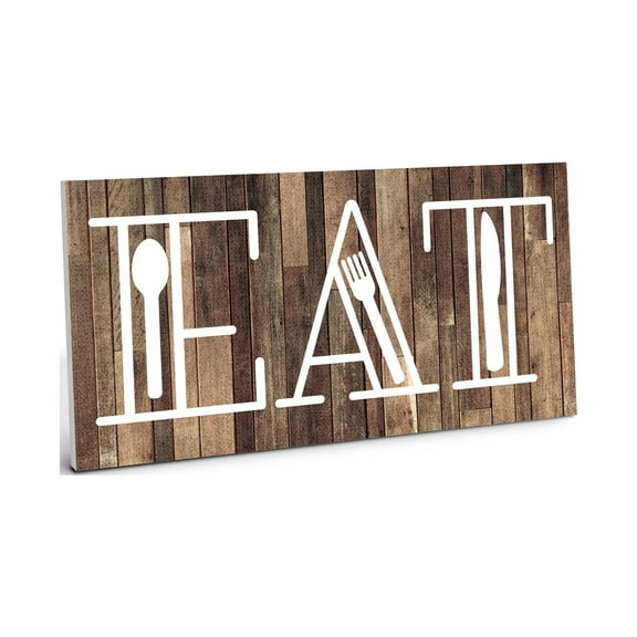 Eat Mocha Parquet White Utensils 10 x 5 Wood Wall Sign Plaque