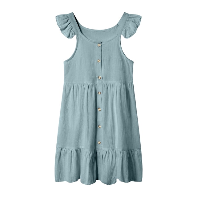 Ketyyh-chn99 Robe d'Été Sans Manches pour Fille Robe d'Été pour Bébé Fille Robe Décontractée Sans Manches à Volants Taille pour 4-5 Ans, Bleu Ciel