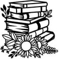 thumbnail image 1 of 1 pieza de decoración de pared de metal con diseño de girasol negro de 11,8 pulgadas, silueta de libros y flores, 1 of 8