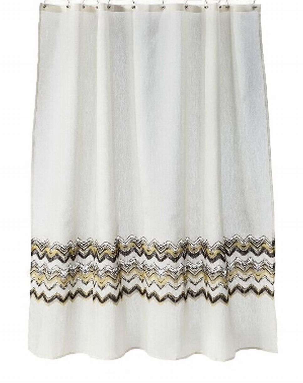 Gray Yellow Chevron Fabric Shower Curtain Bath Decor