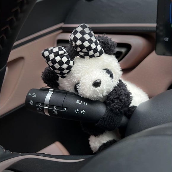 Car Cute Bowknot Panda Wiper Turn Signal Switch Ornaments Auto Plush Doll; Q1P3