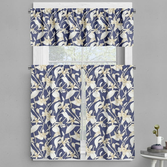 Ambesonne Floral Valance & Curtain, Vintage Vanilla Flowers Art, 55"x30", Tan Beige Indigo