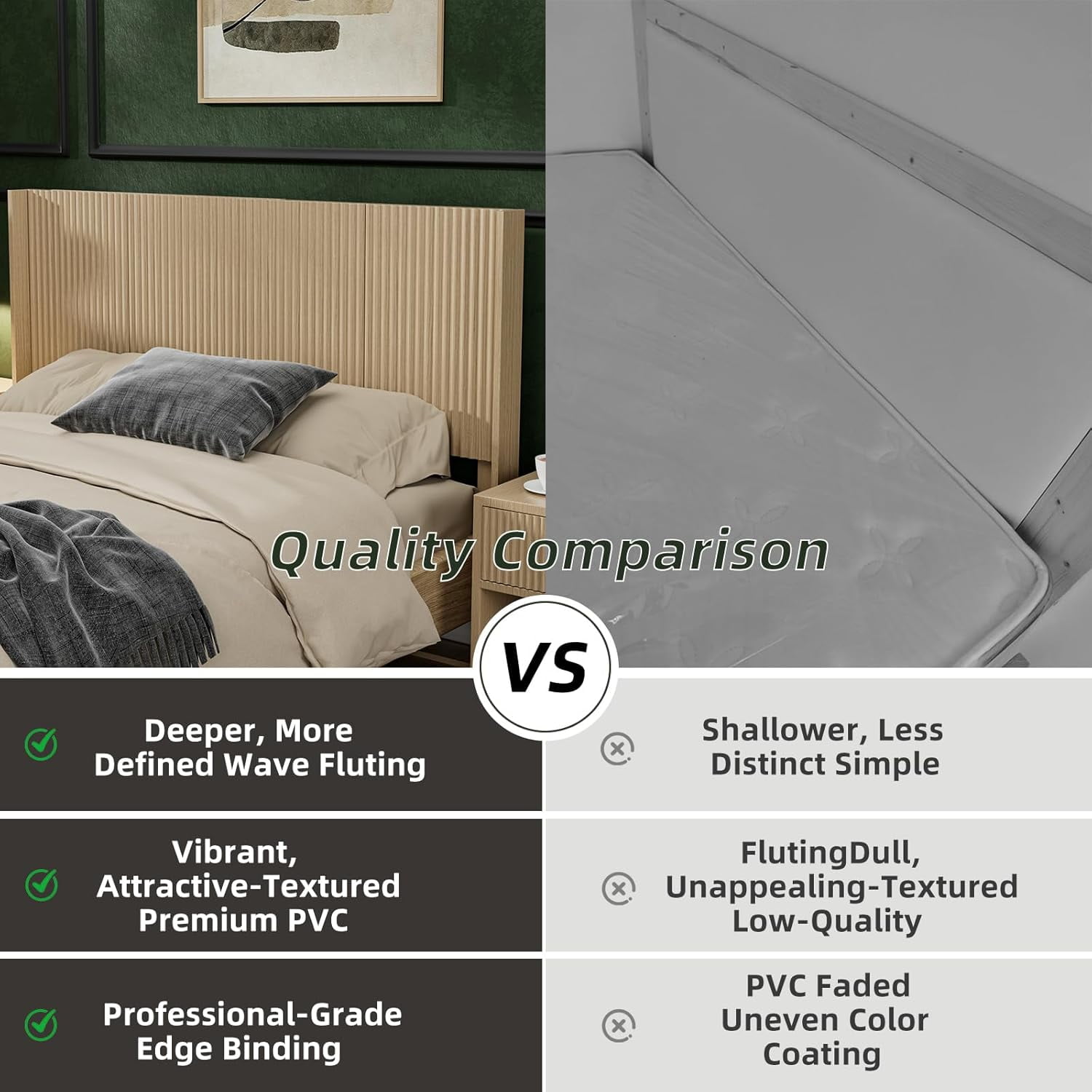 Wood Headboard Queen Size, 64.6" Wide Fluted Panel Headboard with Vertical Groove Design, Modern Farmhouse Wall Mounted, Wingback Boho Style for Bedroom, Natural Oak Finish