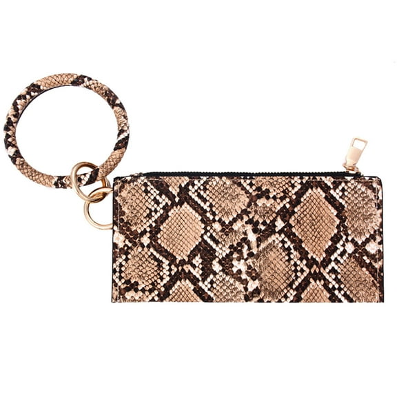 Masteelf PU Leather Bag Key Chain Wallet Portable Bag Fashion Purse Delicate Zipper Purse Durable for Woman Girl Lady (Coffee Snake Pattern)