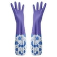 thumbnail image 3 of 1 Pair Dishwashing Gloves, Reusable Household Gloves, Kitchen Gloves, Long Sleeve, Thick, Cleaning, Washing, Antiskid Household Dish Washing Cleaning Gloves Flower Rubber Velvet Clearance, 3 of 6