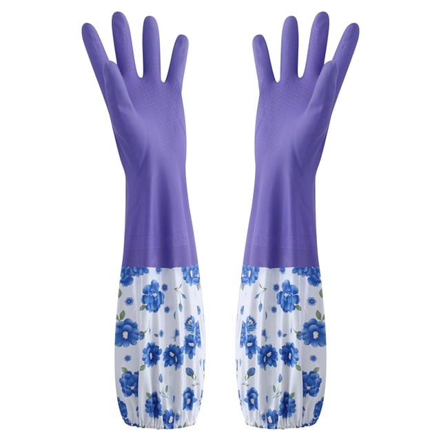 Penkiiy 1 Pairs Rubber Cleaning Gloves, Reusable Dishwashing Gloves for Kitchen with Cotton Liner, Waterproof Non-Slip Household Gloves for Bleaching Bathroom, Laundry, Gardening